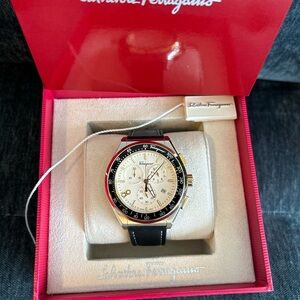 Salvatore Ferragamo black leather strap silver and gold used only once